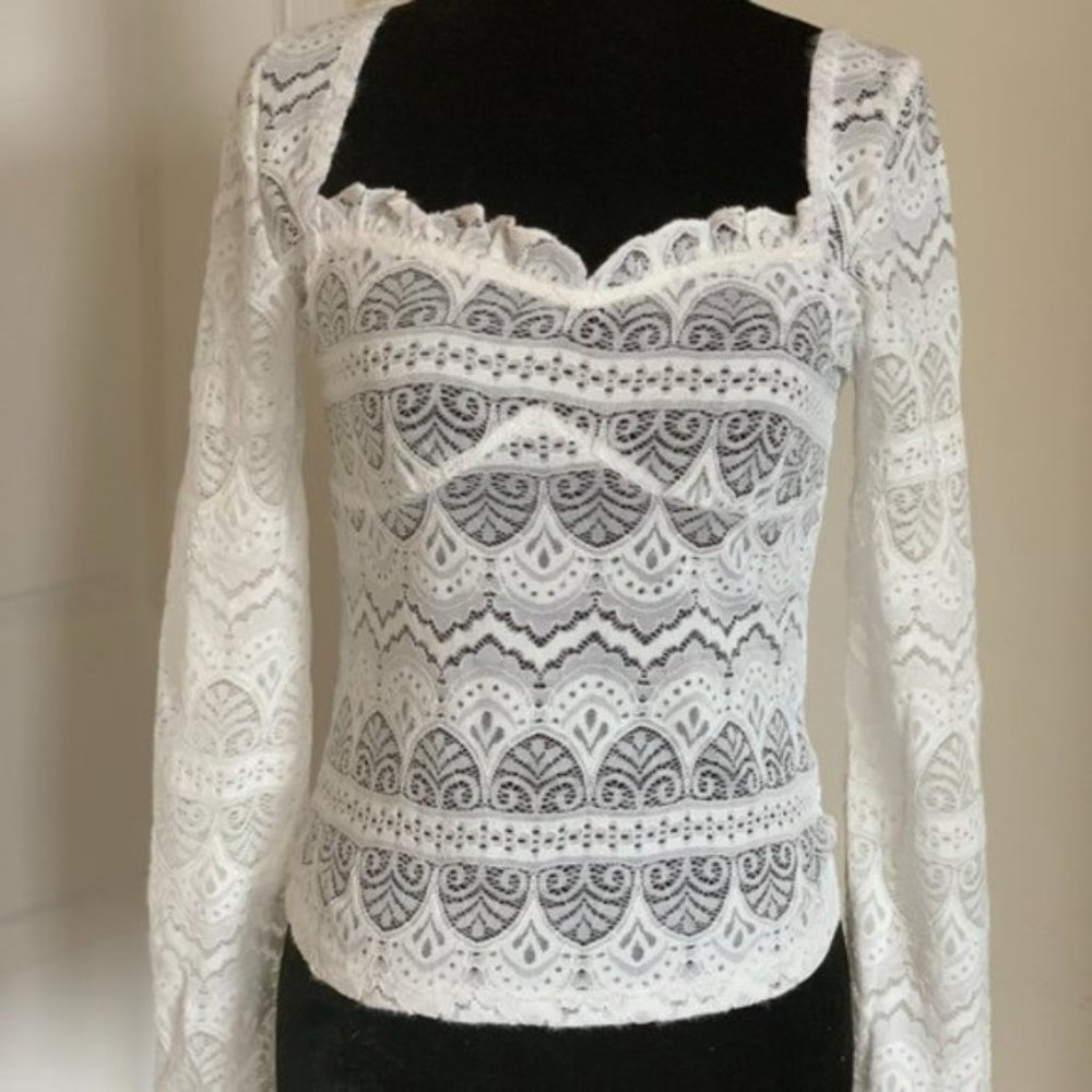 Sweetheart Lace Trim Lace Top - Picture 6 of 7